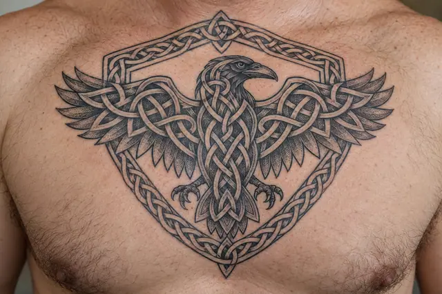 Dotwork Celtic animal tattoo on the chest