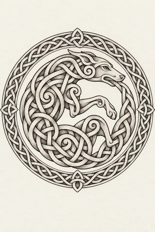 Dotwork Celtic animal tattoo design for the upper arm (half sleeve)