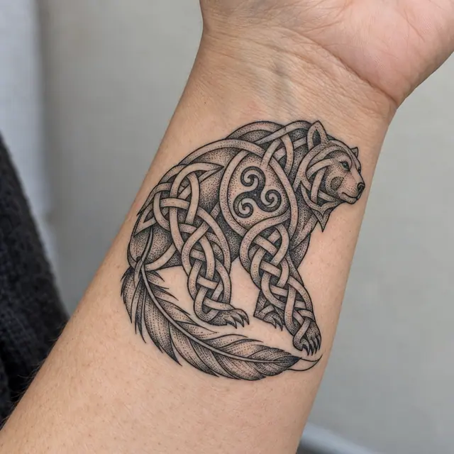 Dotwork Celtic animal tattoo on the wrist