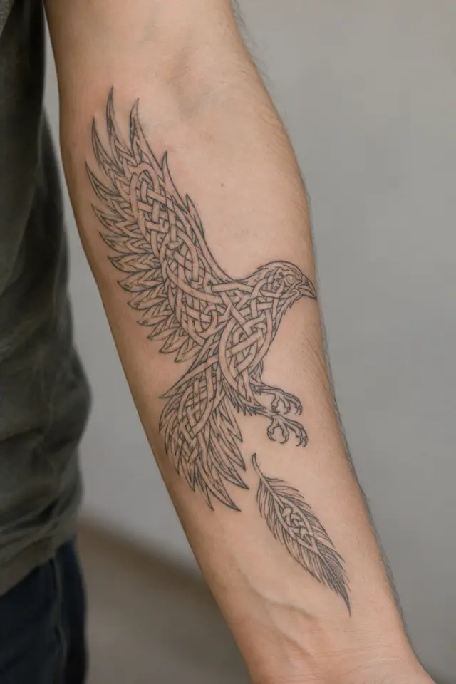 Fine-line Celtic animal tattoo on the forearm