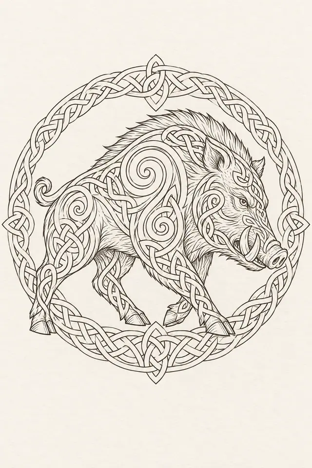 Fine-line Celtic animal tattoo design for the upper arm (half sleeve)