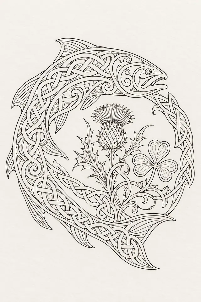 Fine-line Celtic animal tattoo design for the upper arm (half sleeve)