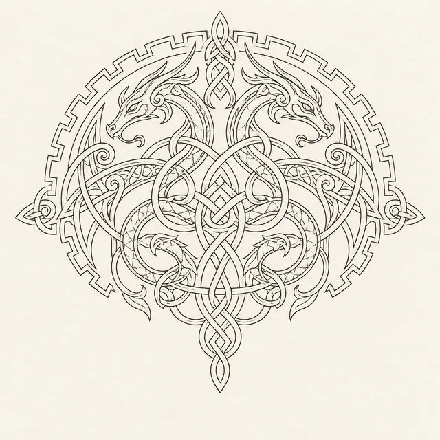 Fine-line Celtic animal tattoo design for the upper back