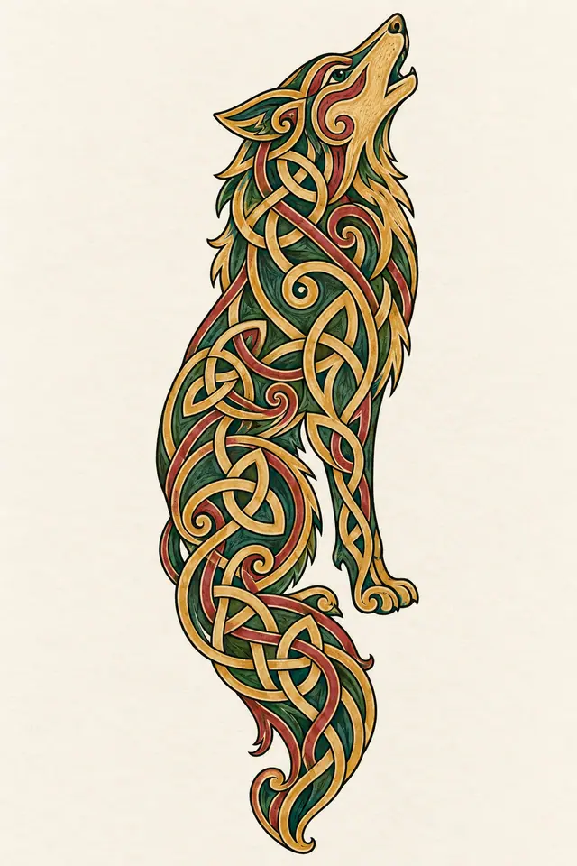 Color illuminated Celtic animal tattoo design for the forearm