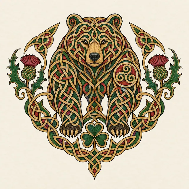 Color illuminated Celtic animal tattoo design for the upper back