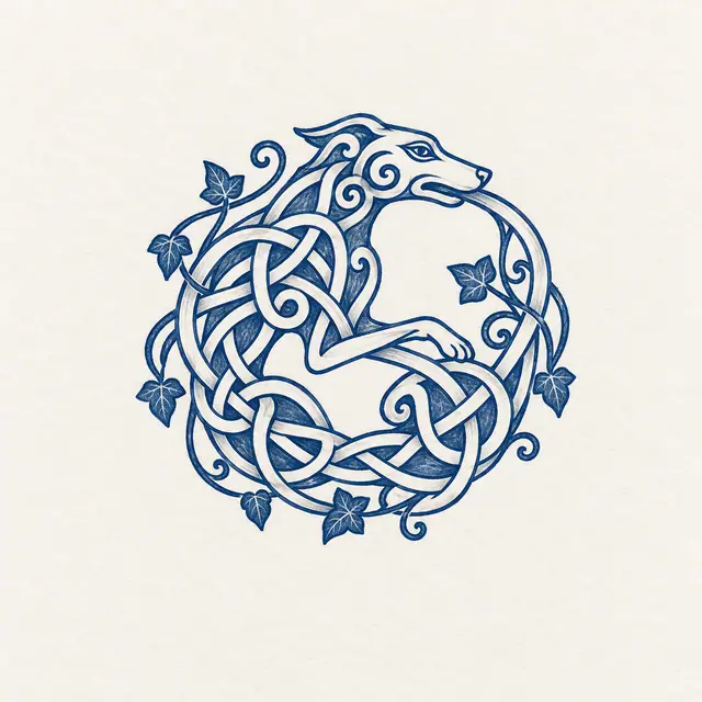 Woad blue Celtic animal tattoo design for the ankle