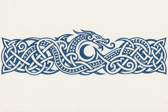 Woad blue Celtic animal tattoo design for the arm (armband)