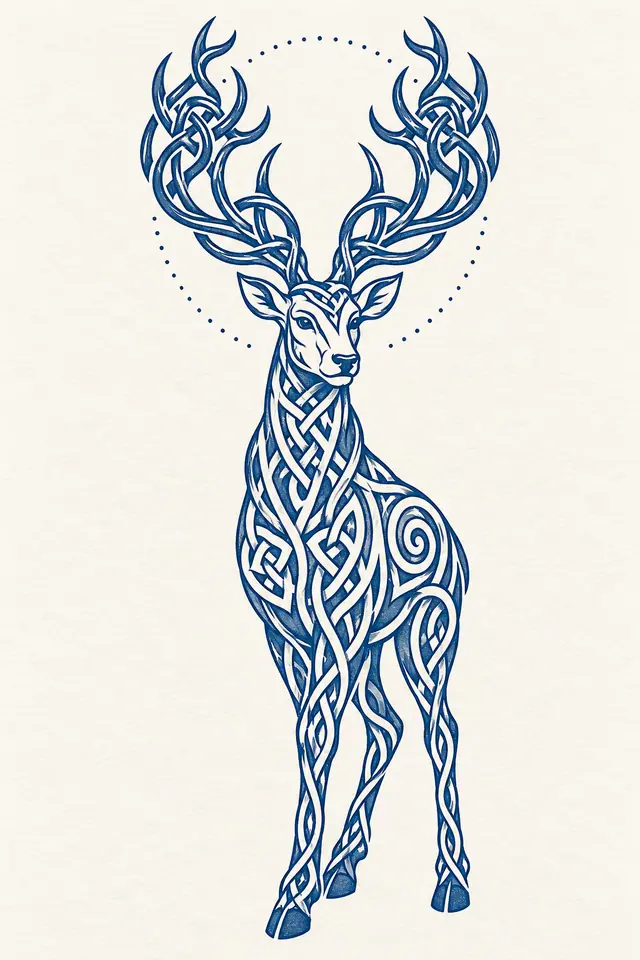 Woad blue Celtic animal tattoo design for the calf