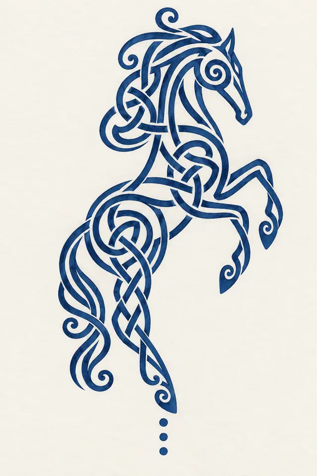 Woad blue Celtic animal tattoo design for the calf