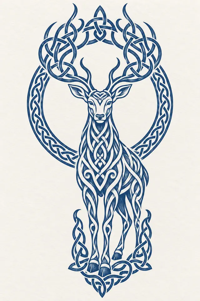 Woad blue Celtic animal tattoo design for the calf