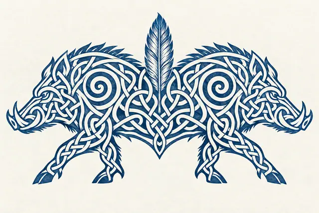 Woad blue Celtic animal tattoo design for the chest