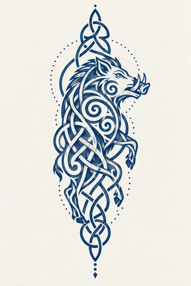 Woad blue Celtic animal tattoo design for the forearm