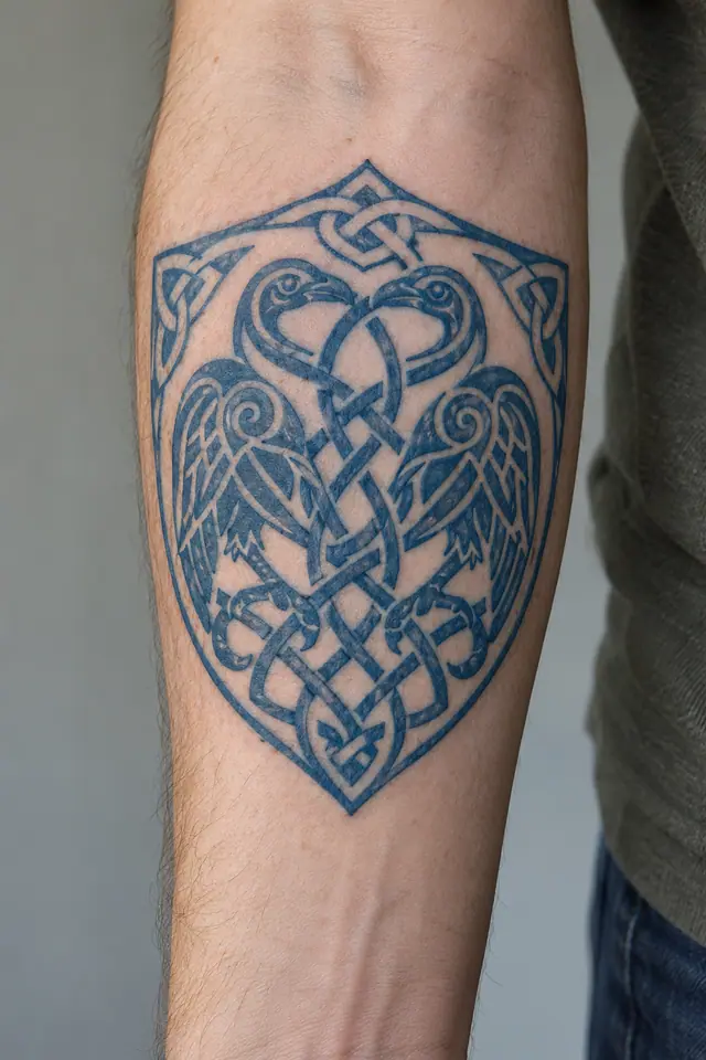Woad blue Celtic animal tattoo on the forearm