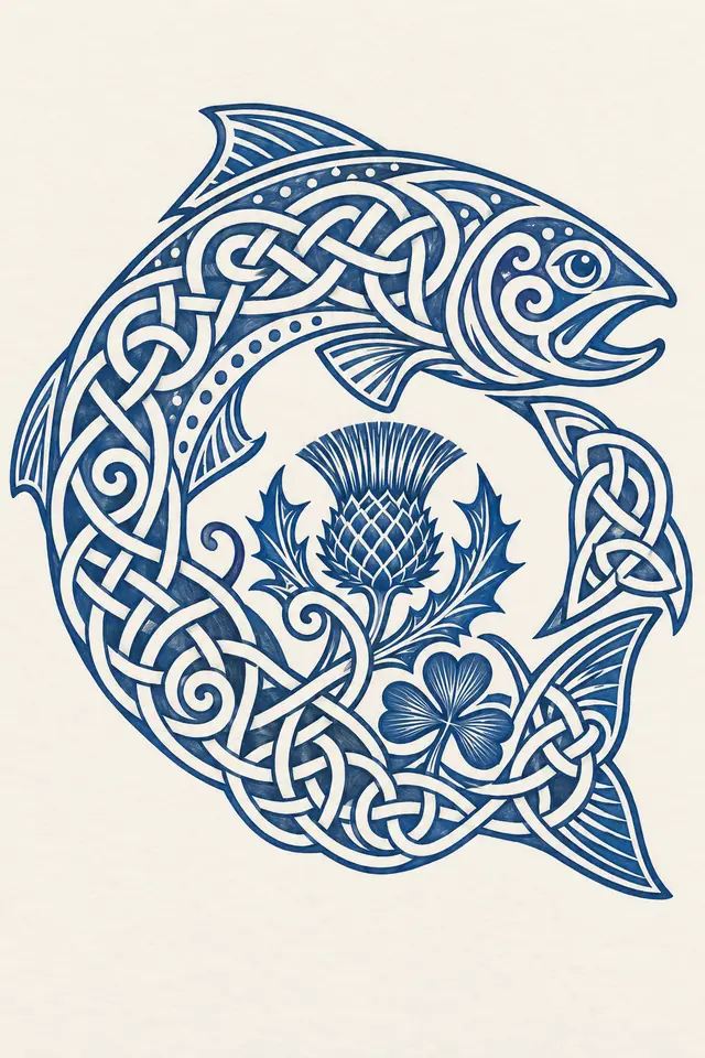 Woad blue Celtic animal tattoo design for the upper arm (half sleeve)