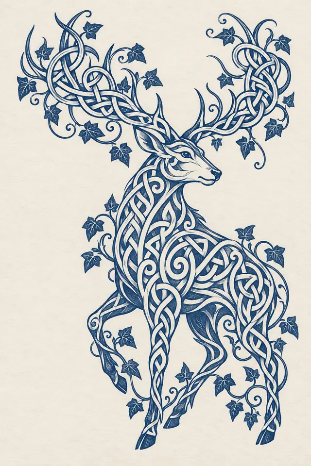 Woad blue Celtic animal tattoo design for the upper arm (half sleeve)