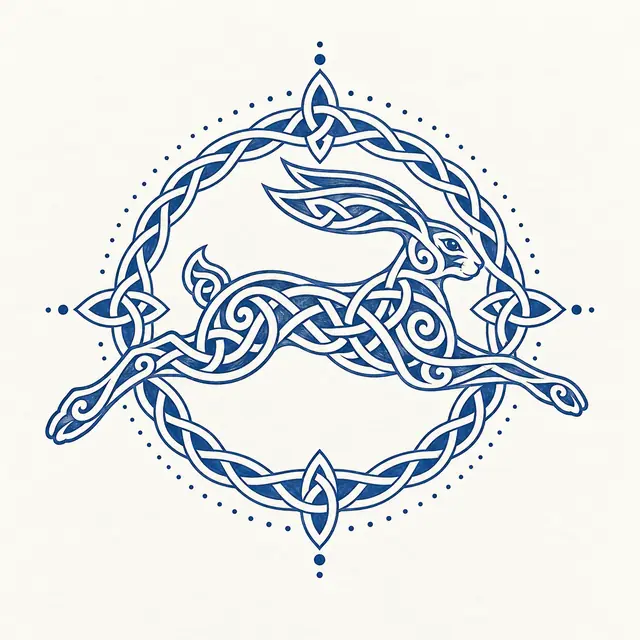 Woad blue Celtic animal tattoo design for the upper back