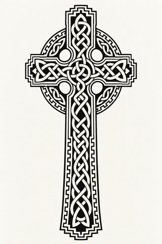 Blackwork Celtic cross tattoo design for the calf