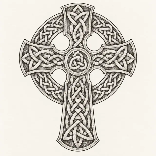 Dotwork Celtic cross tattoo design for the shoulder