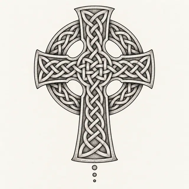Dotwork Celtic cross tattoo design for the shoulder