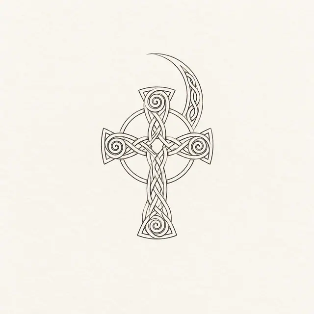 Fine-line Celtic cross tattoo design for the wrist