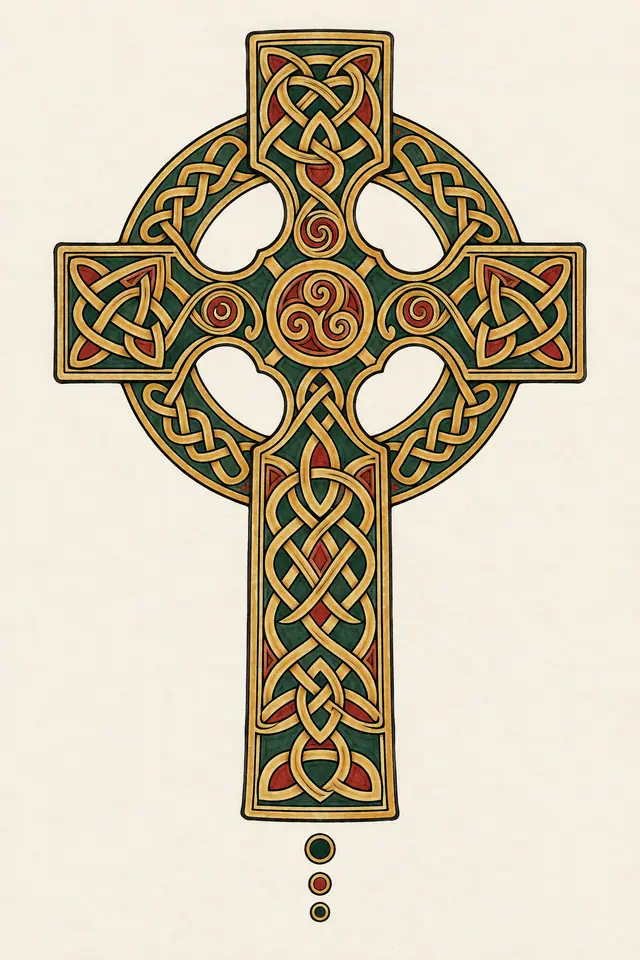 Color illuminated Celtic cross tattoo design for the upper arm (half sleeve)