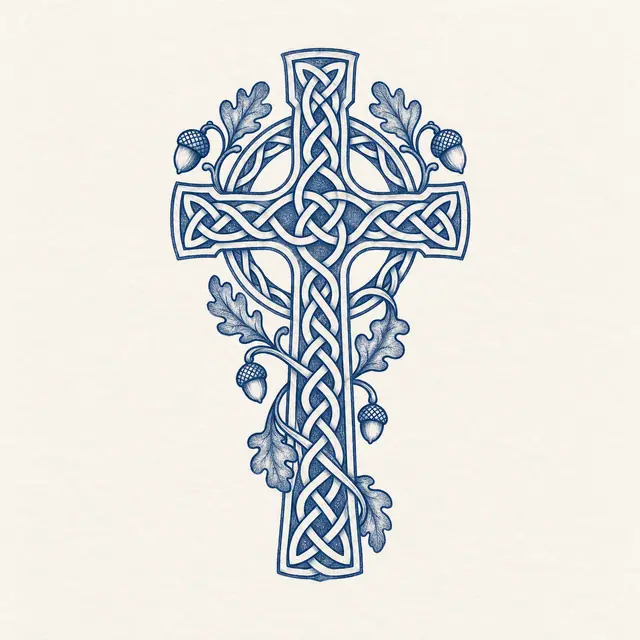 Woad blue Celtic cross tattoo design for the ankle