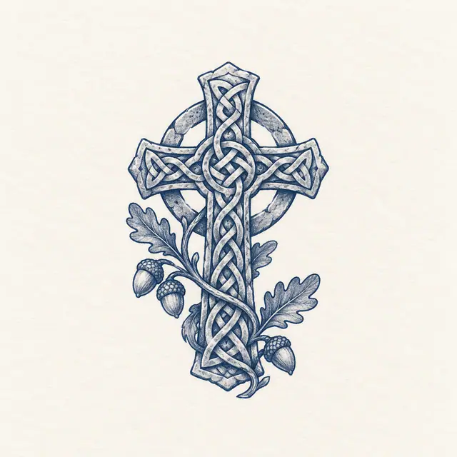Woad blue Celtic cross tattoo design for the ankle