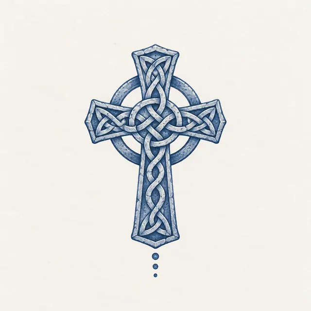 Woad blue Celtic cross tattoo design for the ankle