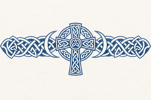 Woad blue Celtic cross tattoo design for the arm (armband)