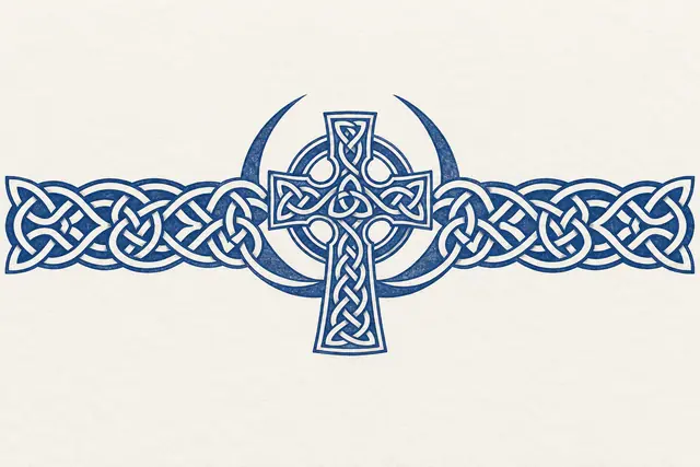 Woad blue Celtic cross tattoo design for the arm (armband)
