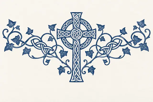 Woad blue Celtic cross tattoo design for the chest