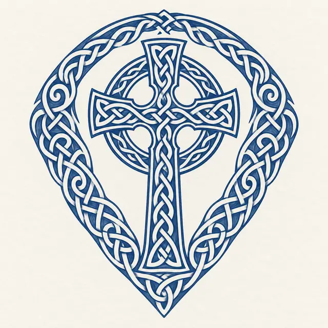 Woad blue Celtic cross tattoo design for the shoulder