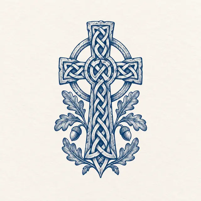 Woad blue Celtic cross tattoo design for the wrist