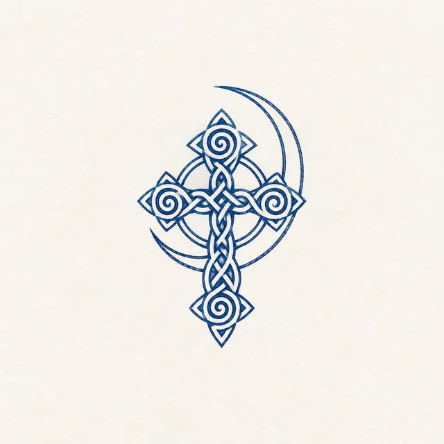 Woad blue Celtic cross tattoo design for the wrist