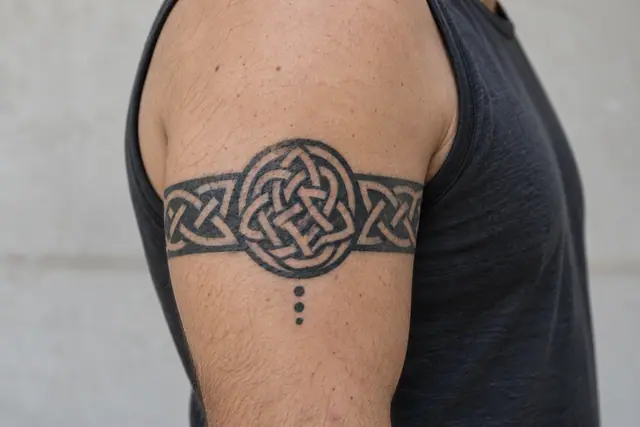 Blackwork Celtic knot tattoo on the arm (armband)