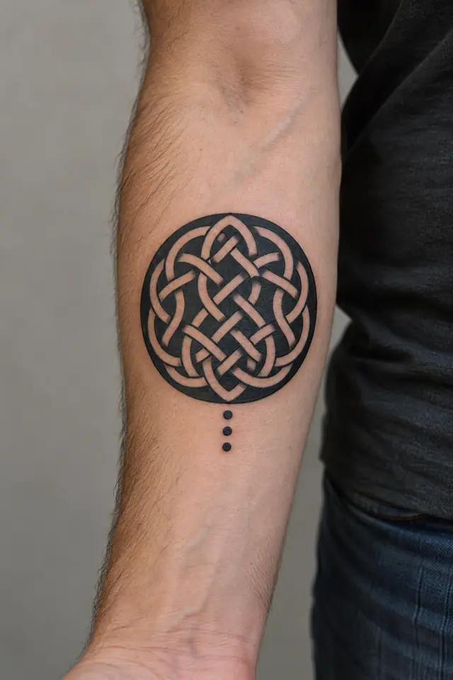 Blackwork Celtic knot tattoo on the forearm