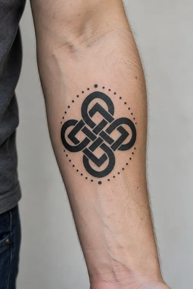 Blackwork Celtic knot tattoo on the forearm