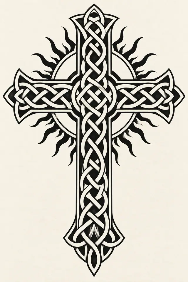 Blackwork Celtic knot tattoo design for the upper arm (half sleeve)