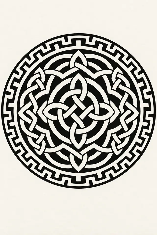 Blackwork Celtic knot tattoo design for the upper arm (half sleeve)