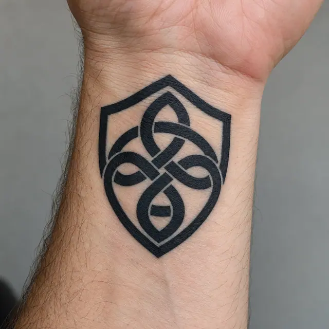 Blackwork Celtic knot tattoo on the wrist