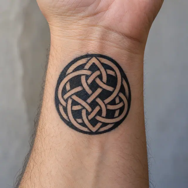 Blackwork Celtic knot tattoo on the wrist