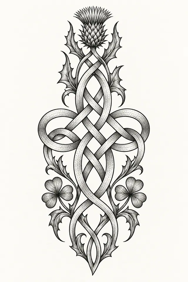 Dotwork Celtic knot tattoo design for the calf