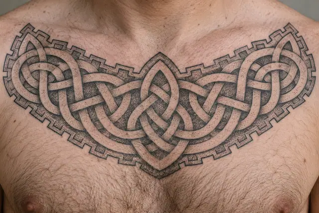 Dotwork Celtic knot tattoo on the chest