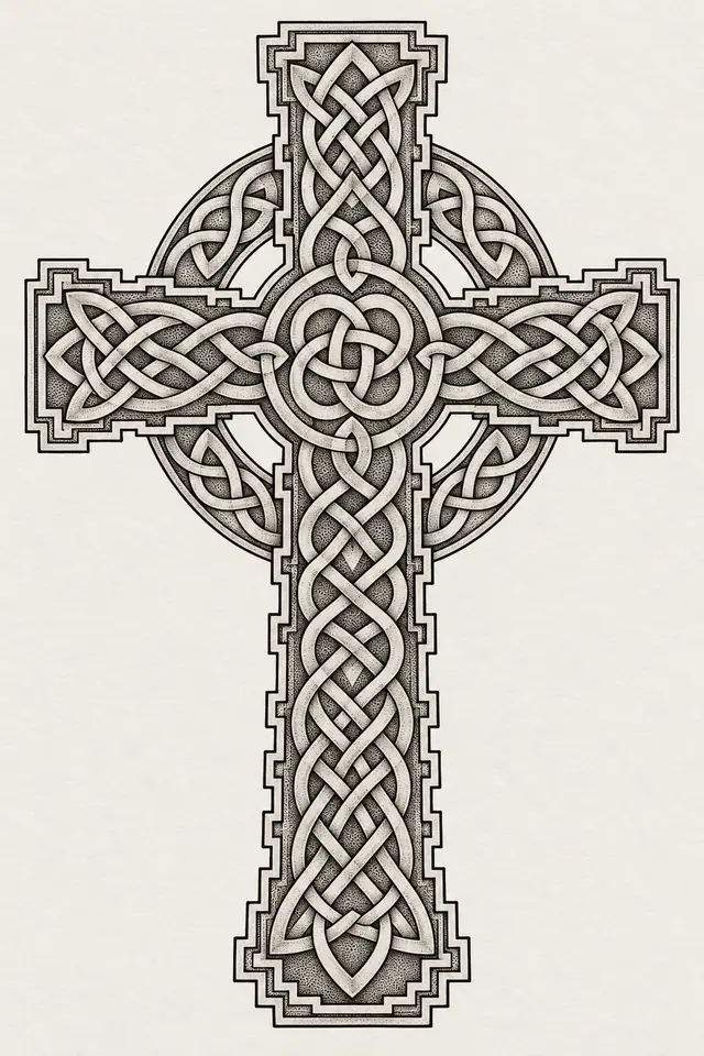 Dotwork Celtic knot tattoo design for the upper arm (half sleeve)