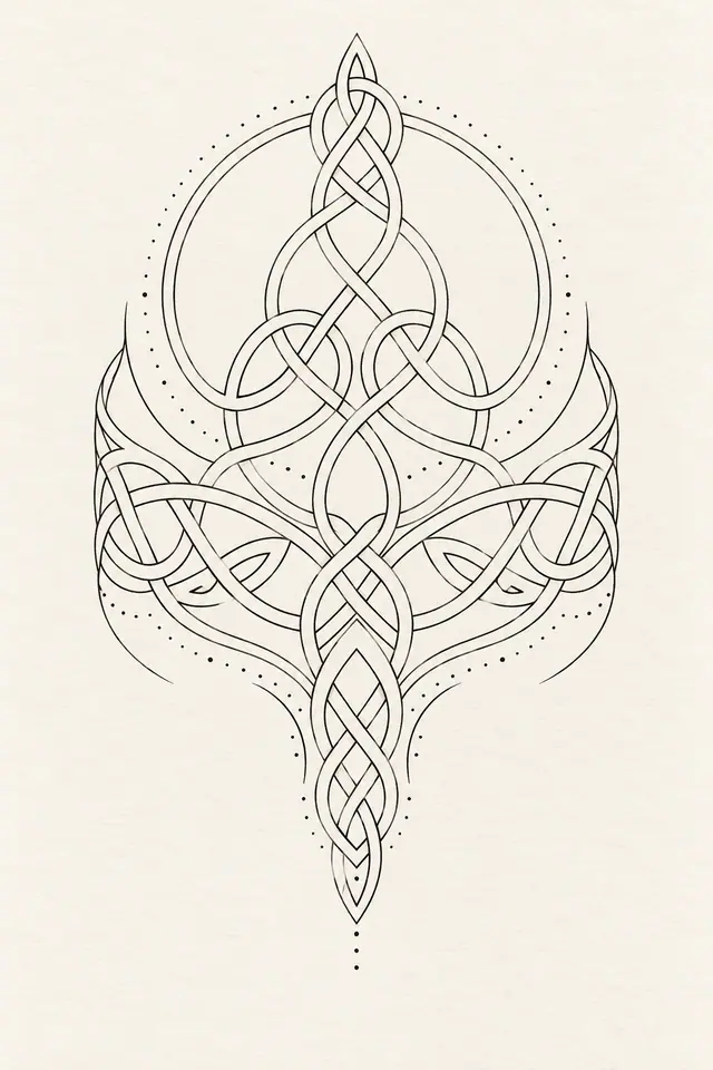 Fine-line Celtic knot tattoo design for the upper arm (half sleeve)