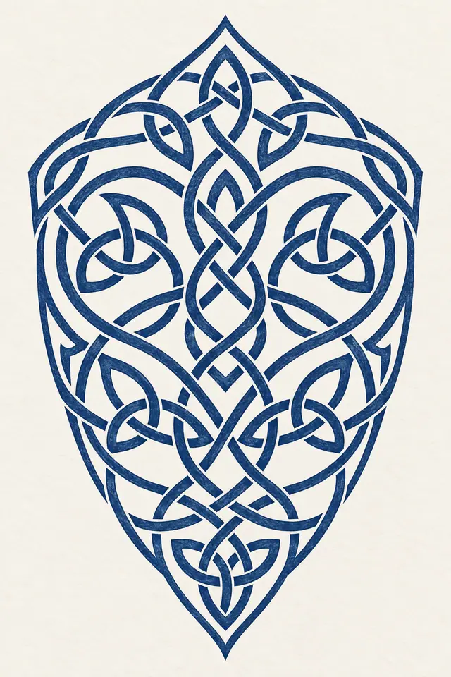 Woad blue Celtic knot tattoo design for the upper arm (half sleeve)