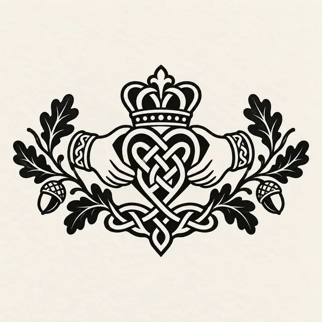 Blackwork Claddagh tattoo design for the ankle