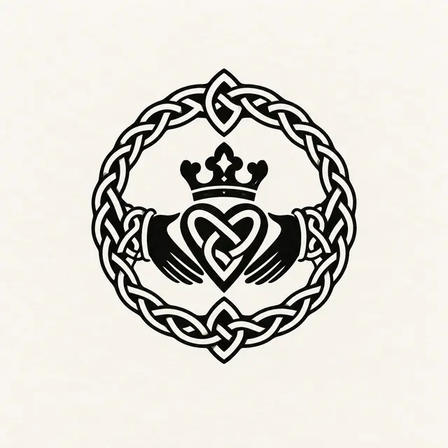 Blackwork Claddagh tattoo design for the ankle