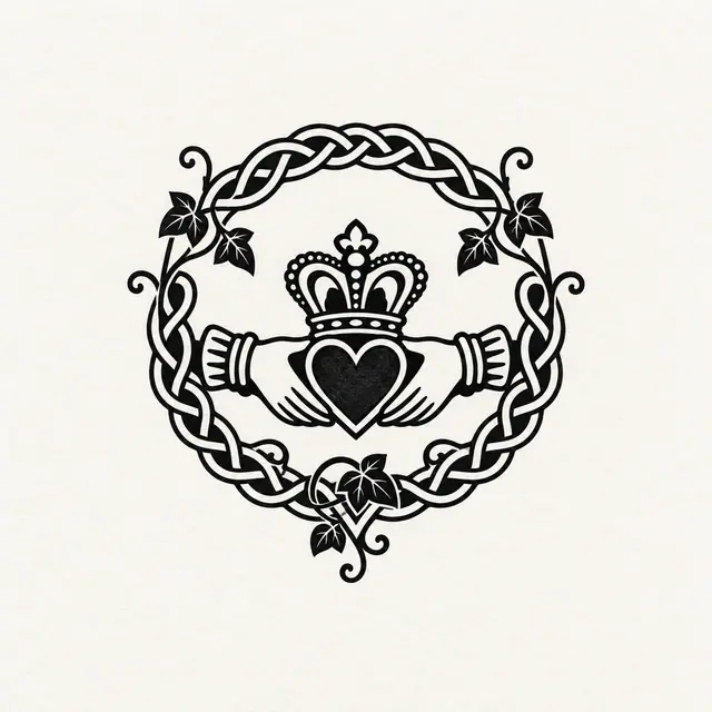 Blackwork Claddagh tattoo design for the ankle