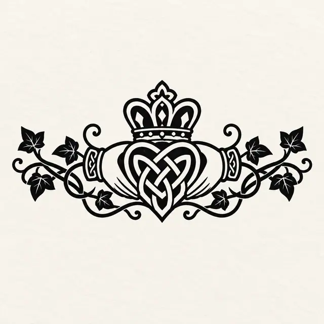 Blackwork Claddagh tattoo design for the ankle